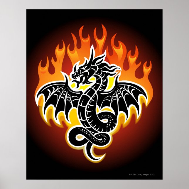 Dragon med flamma i bakgrunden poster (Framsidan)