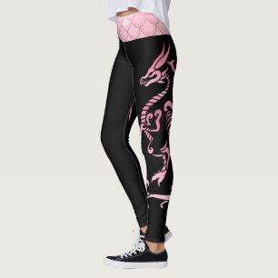 Dragon med minimalistisk Rosa Black Iridescent Sca Leggings
