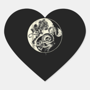 Dragon med tiger Tatto YIN och Yang Beast Fight Hjärtformat Klistermärke