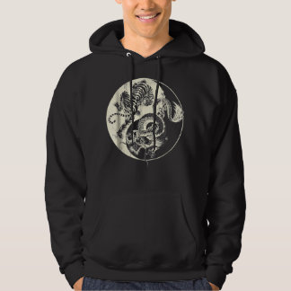 Dragon med tiger Tatto YIN och Yang Beast Fight Hoodie