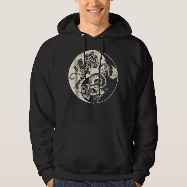 Dragon med tiger Tatto YIN och Yang Beast Fight Hoodie (Framsida)