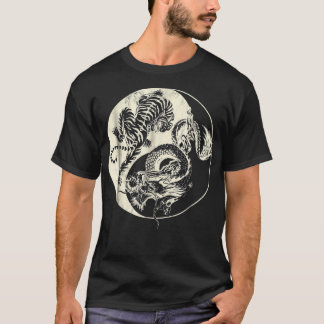 Dragon med tiger Tatto YIN och Yang Beast Fight T Shirt