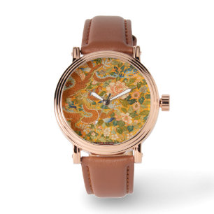 DRAGON MELLAN PEONIER,FLÖDEN,Blommigten GRÖNT LÖV Armbandsur