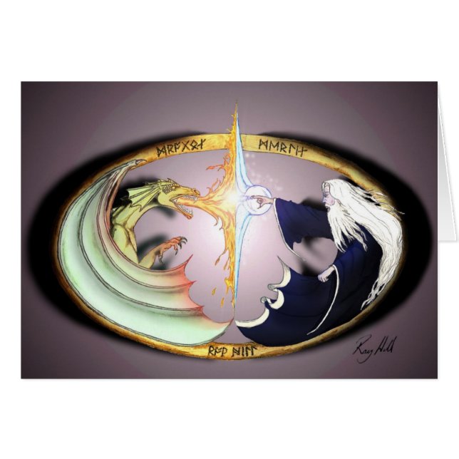 Dragon & Merlin Hälsningskort (Framsidan Horizontal)