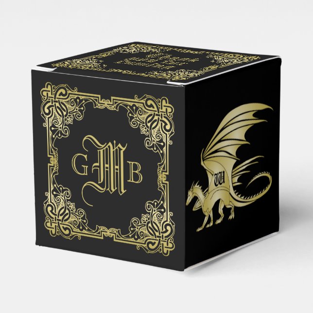 Dragon Monogram Guld Ram Traditional Bok Cover Presentaskar (Framsidan Sidan)