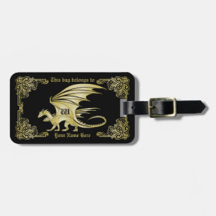 Dragon Monogram Guld, traditionell Bok Ram Bagagebricka