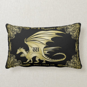 Dragon Monogram Guld, traditionell Bok Ram Lumbarkudde