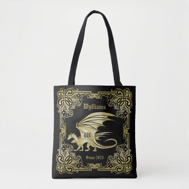 Dragon Monogram Guld, traditionell Bok Ram Tygkasse (Framsida)