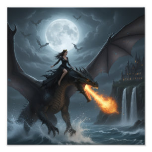 Dragon - Mörk Queen rides Fototryck