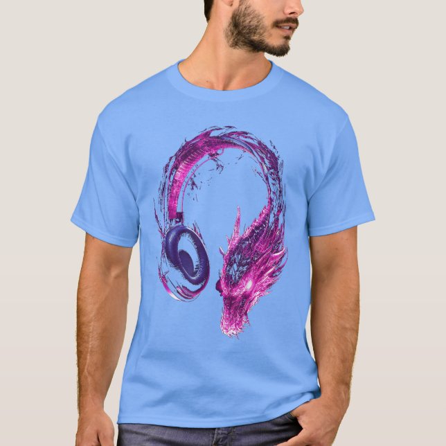 Dragon Mythical Motif Music Headphone Artwork Drag T Shirt (Framsida)