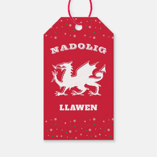 Dragon Nadolig Llawen God jul Welsh Thmet Presentetikett (Framsidan)