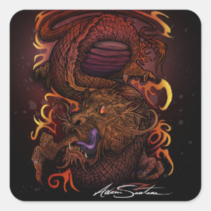 Dragon (Namnteckning design) Fyrkantigt Klistermärke