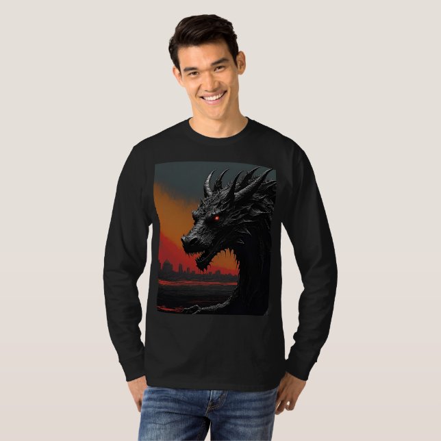Dragon Noir: Exklusiv Retro Art T Shirt (Hel framsida)