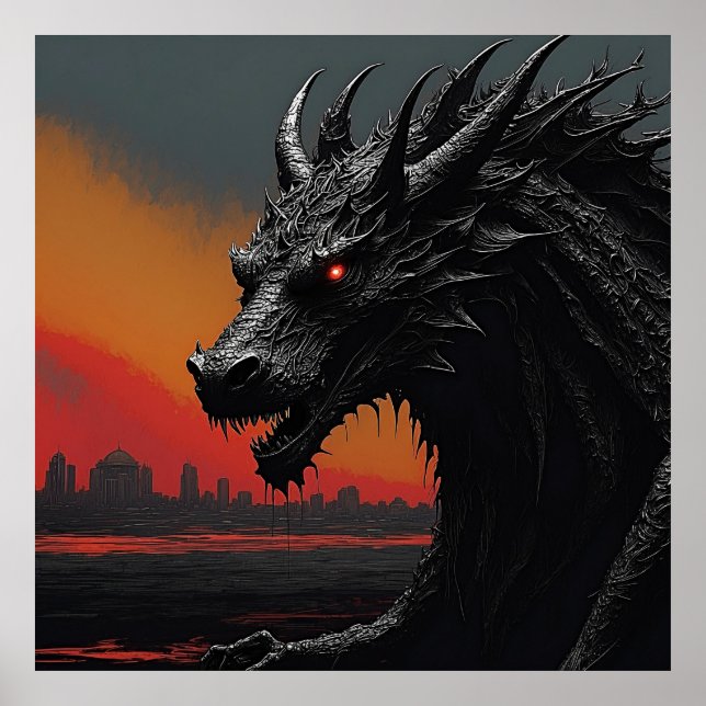 Dragon Noir Retro Poster Skriv ut (Framsidan)