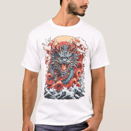 Dragon Ocean 2 Japansk Stil White T Shirt