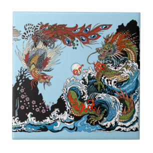 Dragon och Feng Huang. Illustration by Insima Kakelplatta