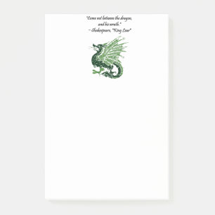 Dragon och hans Tecknad Kung Lear Shakespeare Post-it Block