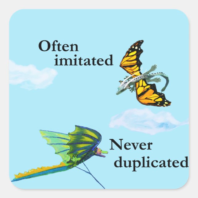 Dragon och Kite Fyrkantigt Klistermärke (Framsida)