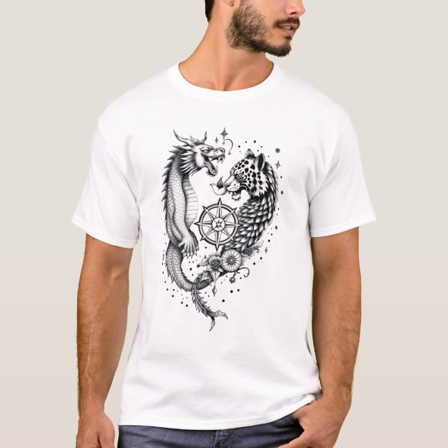 Dragon och Leopard Tattodesign T Shirt (Framsida)