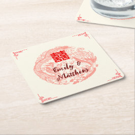 Dragon och Phoenix beige red chinese bröllop Underlägg Papper Kvadrat