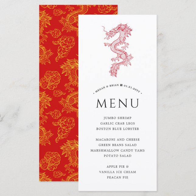 Dragon och Phoenix | Dragon Theme Menu Meny (Fram/baksida)