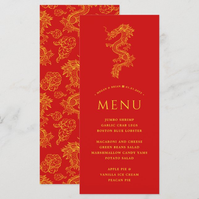 Dragon och Phoenix | Helröd tema-meny Meny (Fram/baksida)