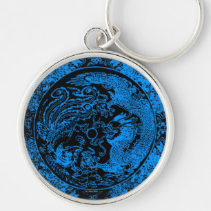 Dragon och Phoenix Keychain Rund Silverfärgad Nyckelring