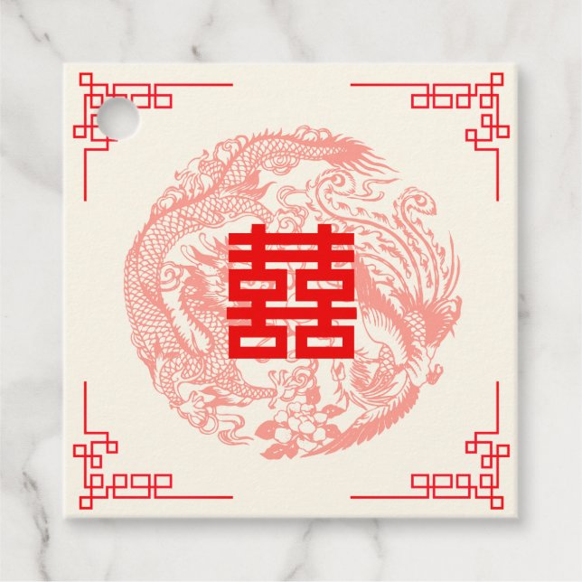 Dragon och Phoenix red chinese bröllop Gåvor Etiketter (Framsida)