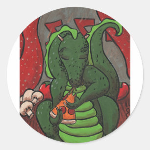 Dragon och Pizza Runt Klistermärke