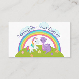 Dragon och Unicorn under Rainbow Daycare Visitkort