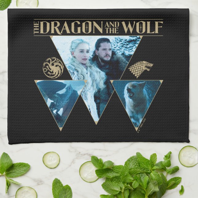 Dragon och Vargen Daenerys & Jon Graphic Kökshandduk (Vikta)
