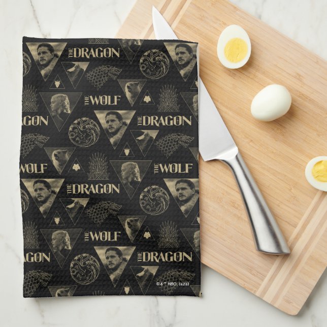 Dragon och Vargen Daenerys & Jon Mönster Kökshandduk (Vikt i Fjärdedel)