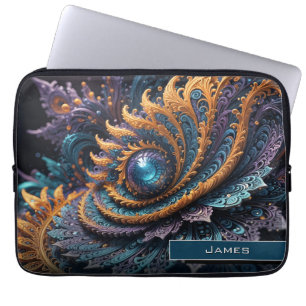 Dragon Öga Modern Abstrakt Geometric Fractal Namn Laptop Fodral