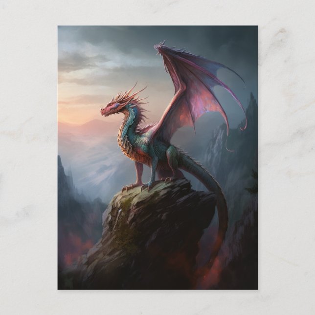 Dragon on a Cliff Fantasy Art Postcard Vykort (Framsida)