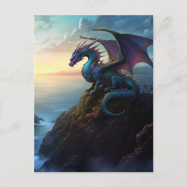 Dragon on a Cliff Fantasy Art Postcard Vykort (Framsida)