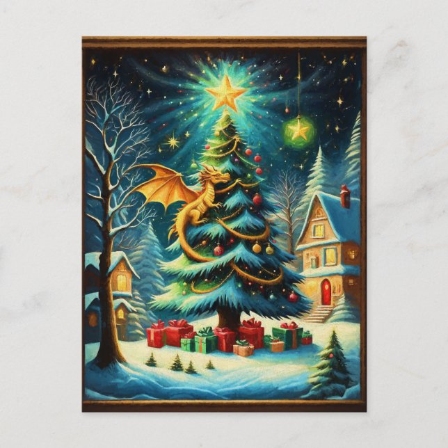 Dragon On jul Kväll ai Helg Vykort (Framsida)