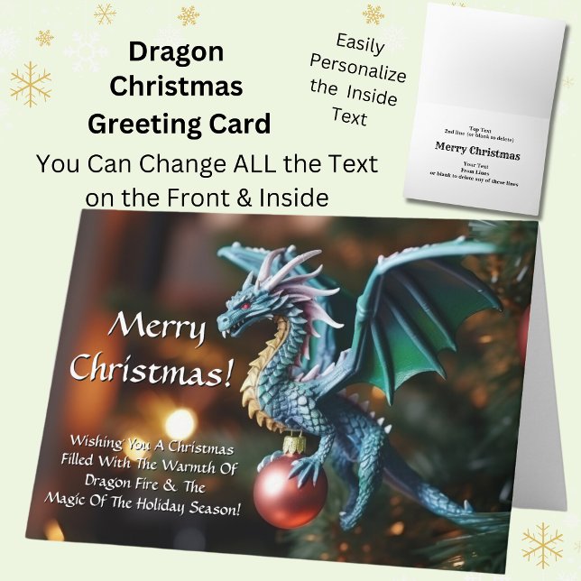 Dragon on Träd Bauble God jul Card Kort (Skapare uppladdad)