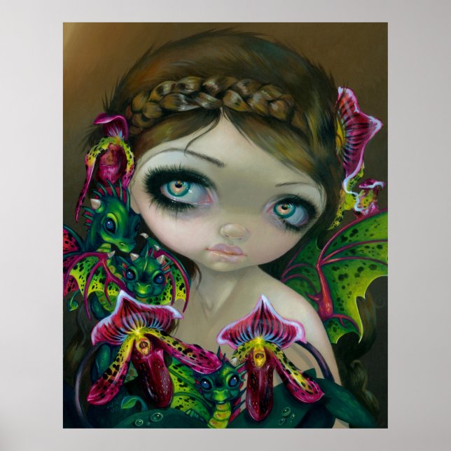 Dragon Orchid Fairy ART PRINT drar stort öga Poster (Framsidan)