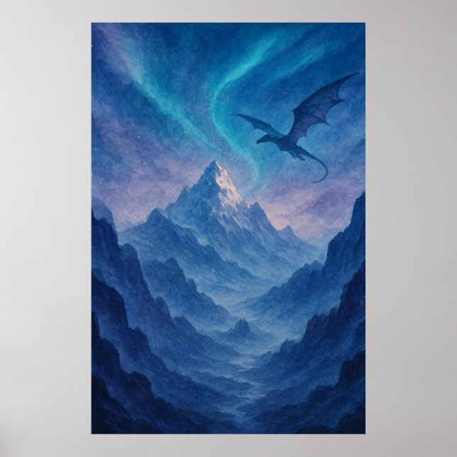 Dragon Over Frozen Mountains – Epic Blue Fantasy Poster (Framsidan)