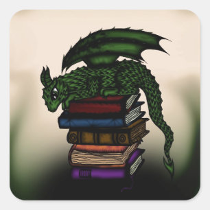 Dragon på Bokar Fyrkantigt Klistermärke