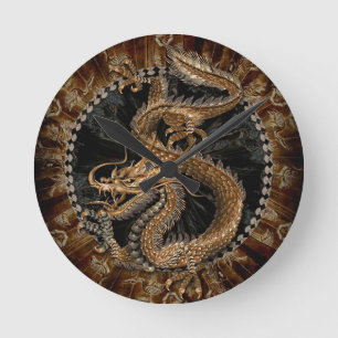 Dragon Pentagram Rund Klocka