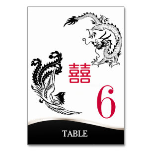 Dragon-Pheonix Dubbla Happiness Bröllop Menu+Bord Bordsnummer