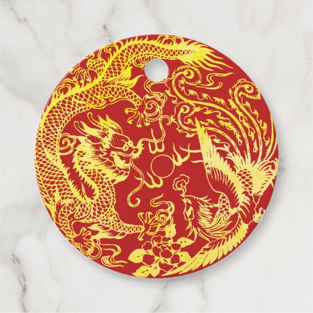 Dragon phoenix Chinese bröllop logotyp Gåvor Etiketter (Framsida)