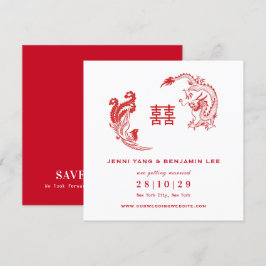 Dragon-Phoenix Chinese Bröllop spara datum Inbjudningar