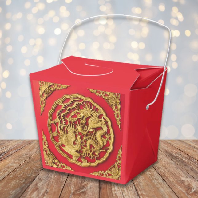 Dragon Phoenix Red Gold Chinese Wedding Presentaskar (Dragon Phoenix Red Gold Chinese Wedding Favor Boxes)