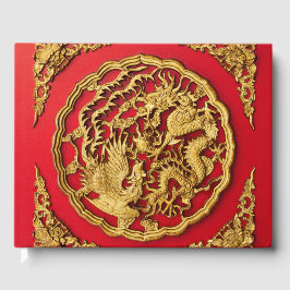 Dragon Phoenix Red Guld Chinese Wedding Favor Gästböcker