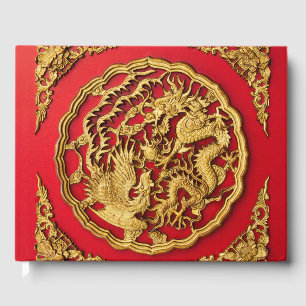 Dragon Phoenix Red Guld Chinese Wedding Favor Gästböcker