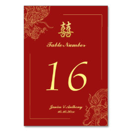 Dragon Phoenix Traditional Red China Bröllop Bordsnummer