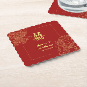 Dragon Phoenix Traditional Red China Bröllop Underlägg Papper