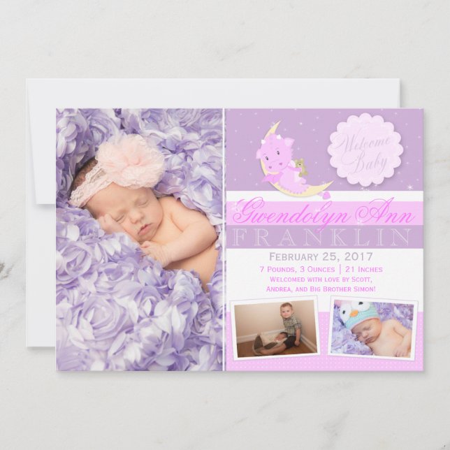 Dragon Photo Birth Notice of Meddelande (Framsida)